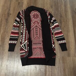 Geometric Patterned Black and Red Women's Sweater